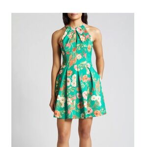 Vince Camuto Teal Floral Sleeveless Mini Dress